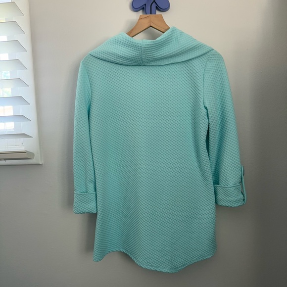 Ali Miles Small Cowl Neck‎ 3/4 Sleeve Top Mint Turquoise Relaxed Boxy Resort - Picture 2 of 6